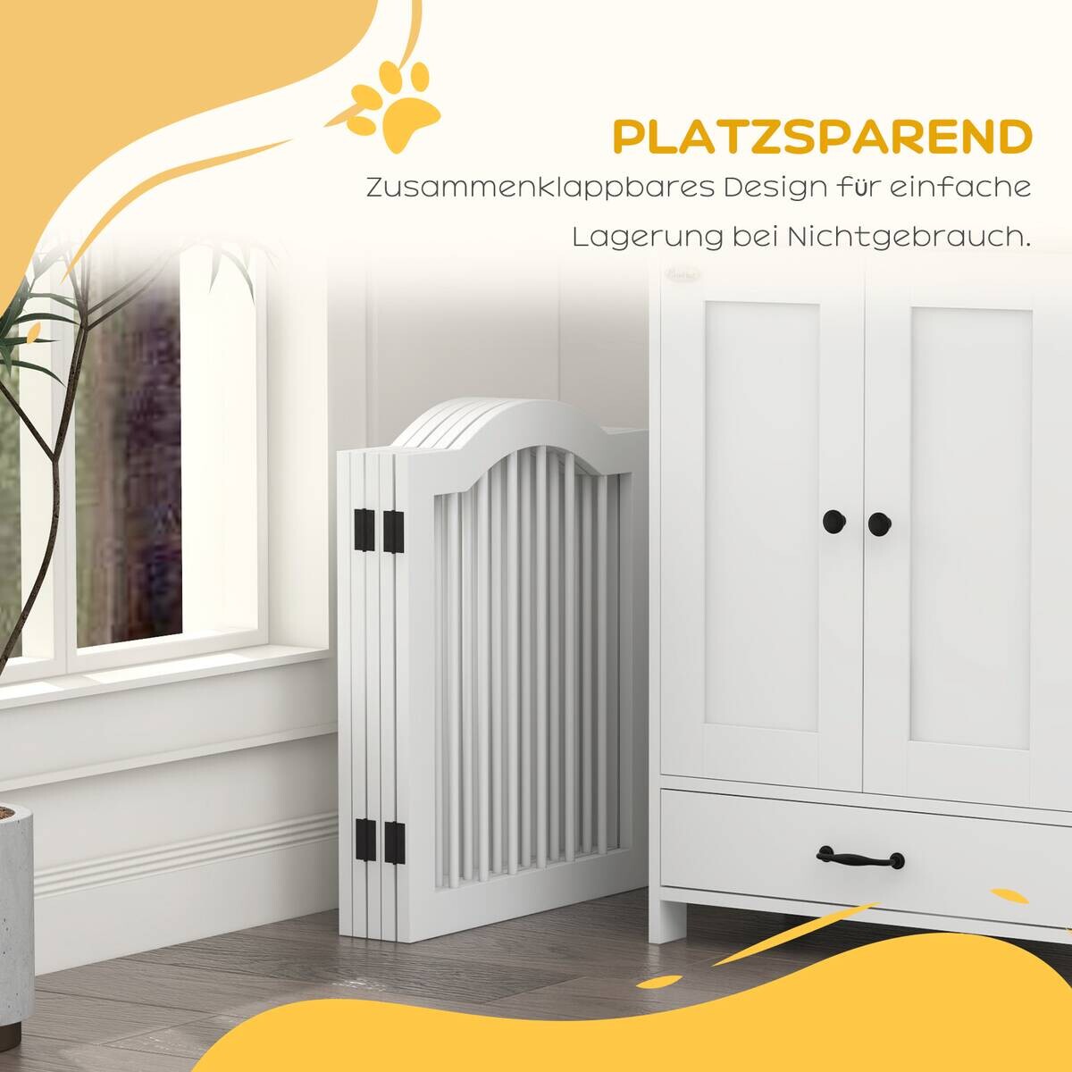 PawHut Hunde-Absperrgitter weiß MDF B/H/L: ca. 29,5x61x254,5 cm