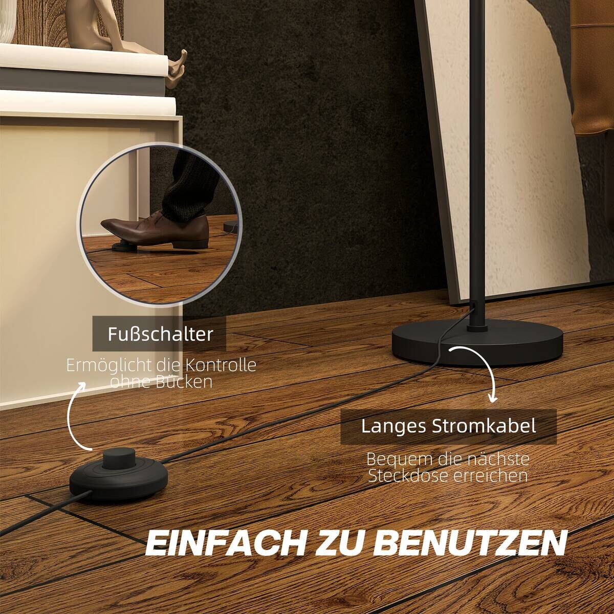HOMCOM Stehleuchte weiß schwarz Stoff Metall B/H/L: ca. 33x152,5x33 cm E27 1 Brennstellen