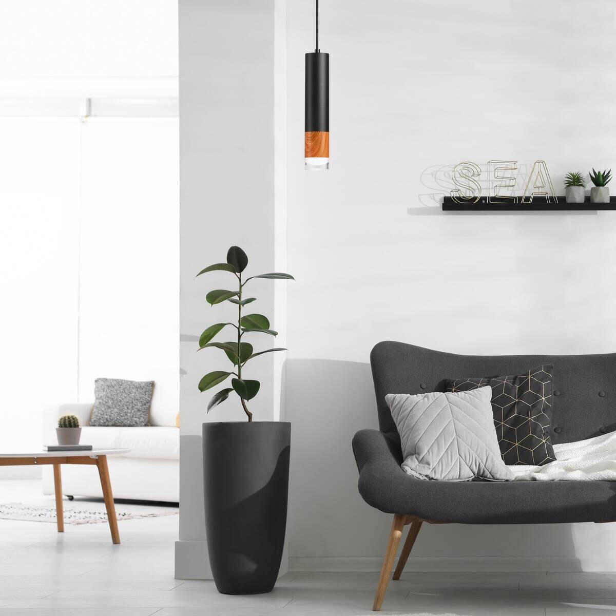 Lamkur Pendelleuchte schwarz Glas Stahl B/H/L: ca. 8x105x8 cm GU10 1 Brennstellen