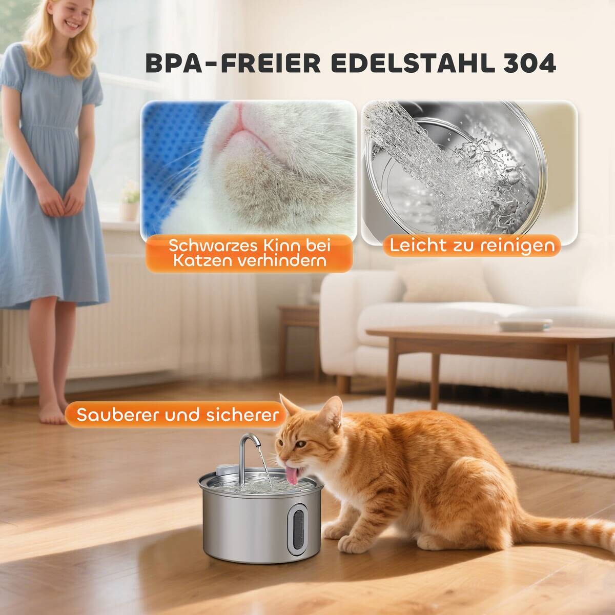PawHut Katzenbrunnen silber B/H/L: ca. 19,4x18,7x19,4 cm