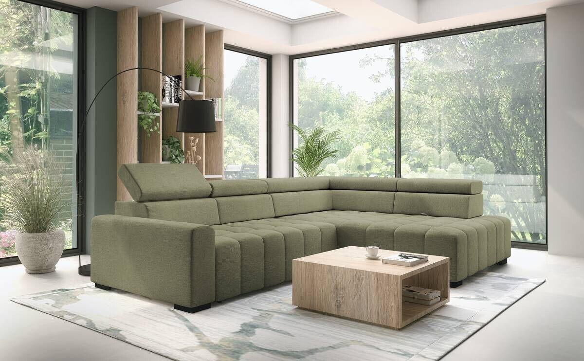 Ecksofa mit Bettfunktion grün Flachgewebe B/T: ca. 300x210 cm