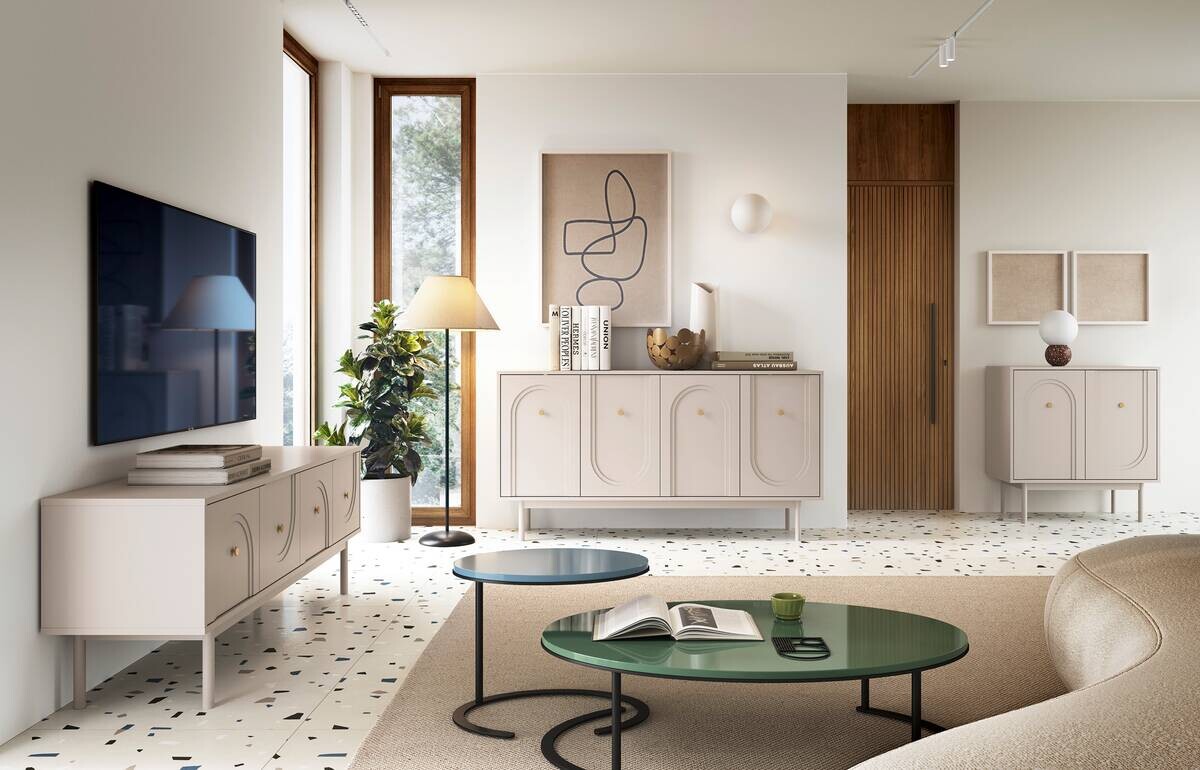 Kommode MAZOMA Eiche Kaschmirgrau Nachbildung gold Optik B/H/T: ca. 154x82x39 cm