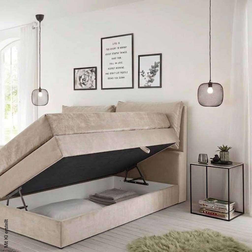 Boxspringbett Lissy creme Liegefläche B/L: ca. 160x200 cm