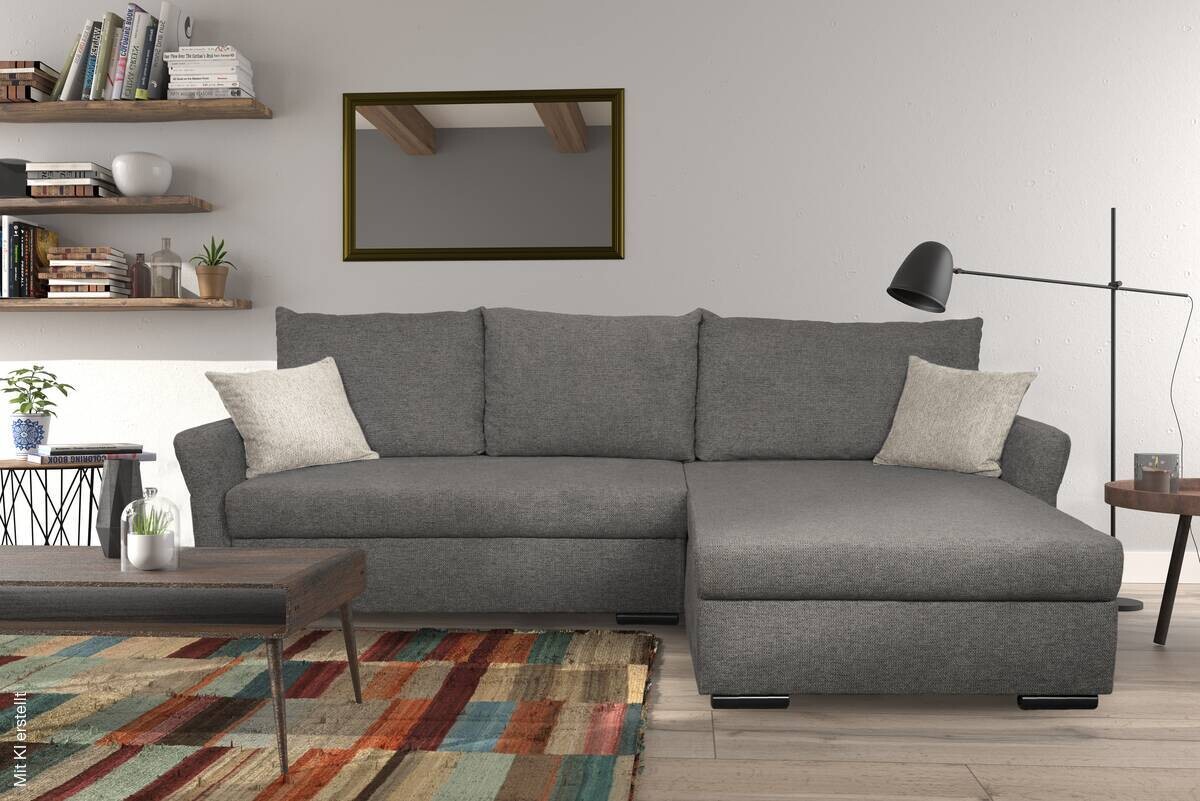 Ecksofa mit Bettfunktion und Bettkasten dunkelgrau Webstoff B/H/T: ca. 218x90x168 cm
