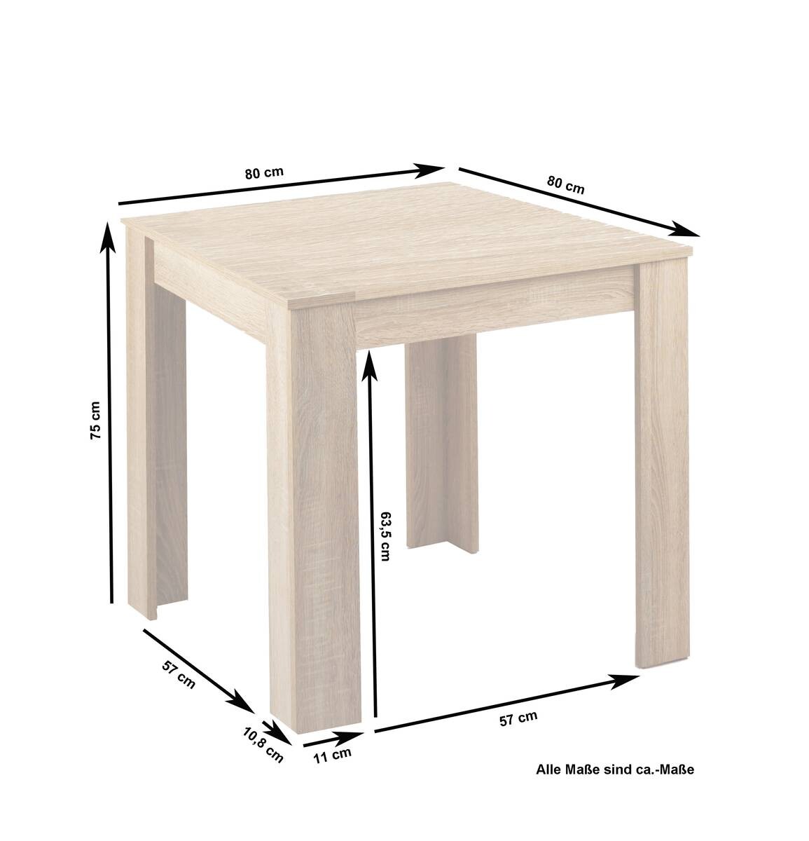 Tisch NEPAL Eiche Nachbildung B/H/T: ca. 80x75x80 cm
