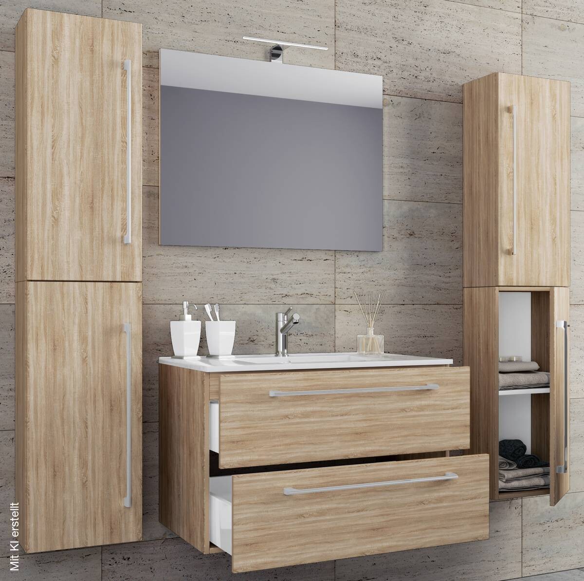 Waschplatz 5tlg-Badinos weiß Eiche Sonoma Nachbildung B/H/T: ca. 60x50x46 cm