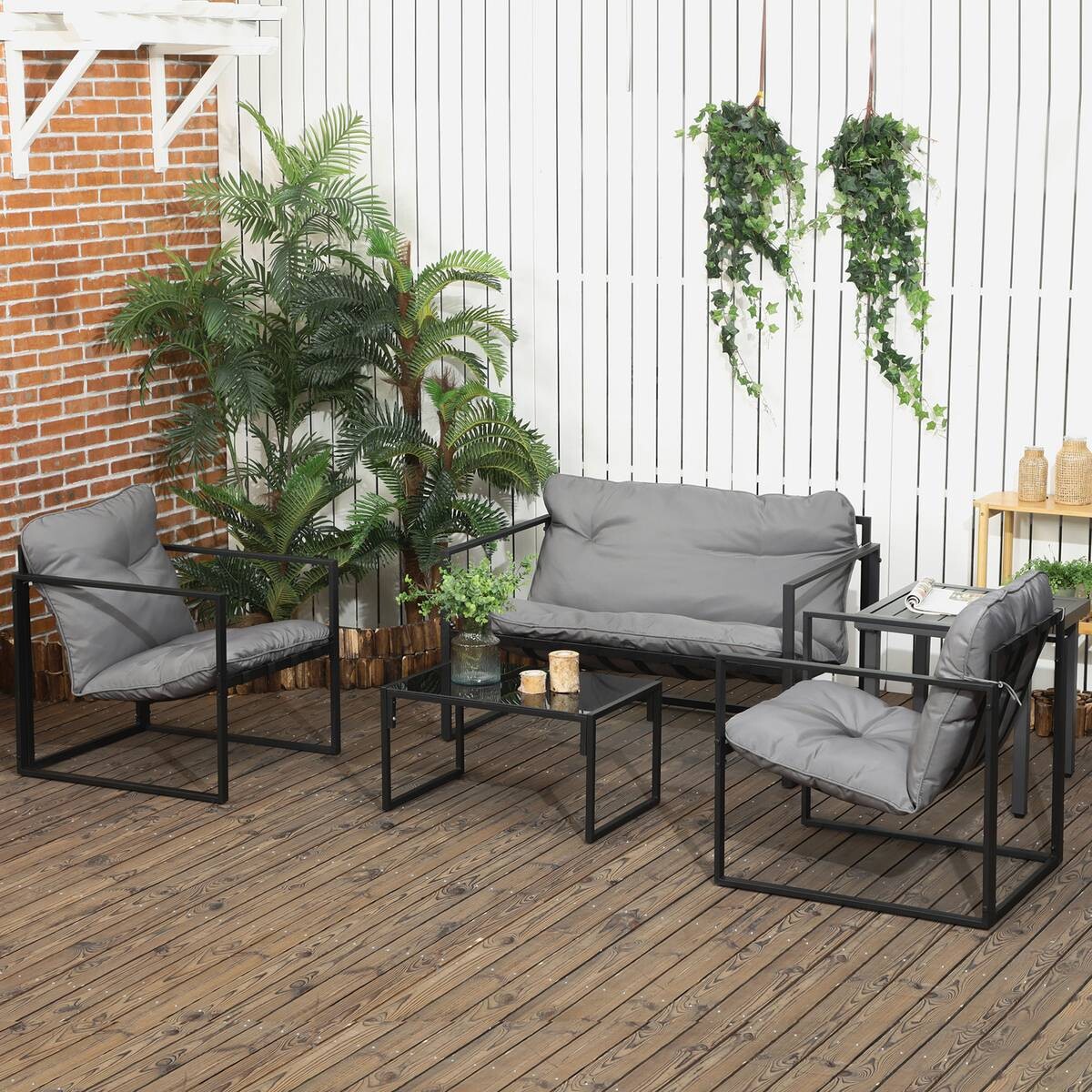 Outsunny Gartensitzgruppe schwarz Polyester B/H/L: ca. 70x67x114 cm