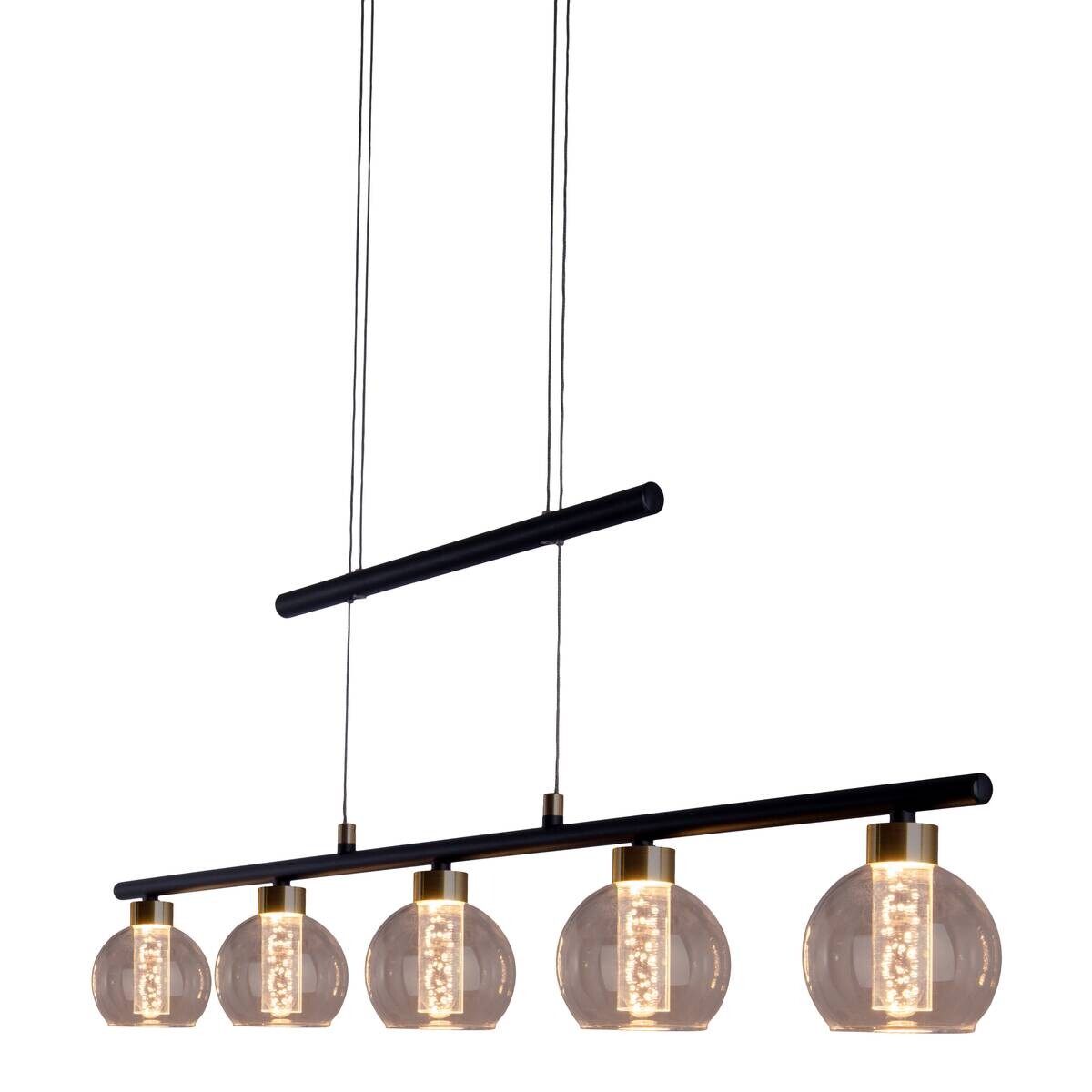 Näve Leuchten Pendelleuchte NV7093222 schwarz Glas Metall B/H/T: ca. 10x150x90 cm 5 Brennstellen