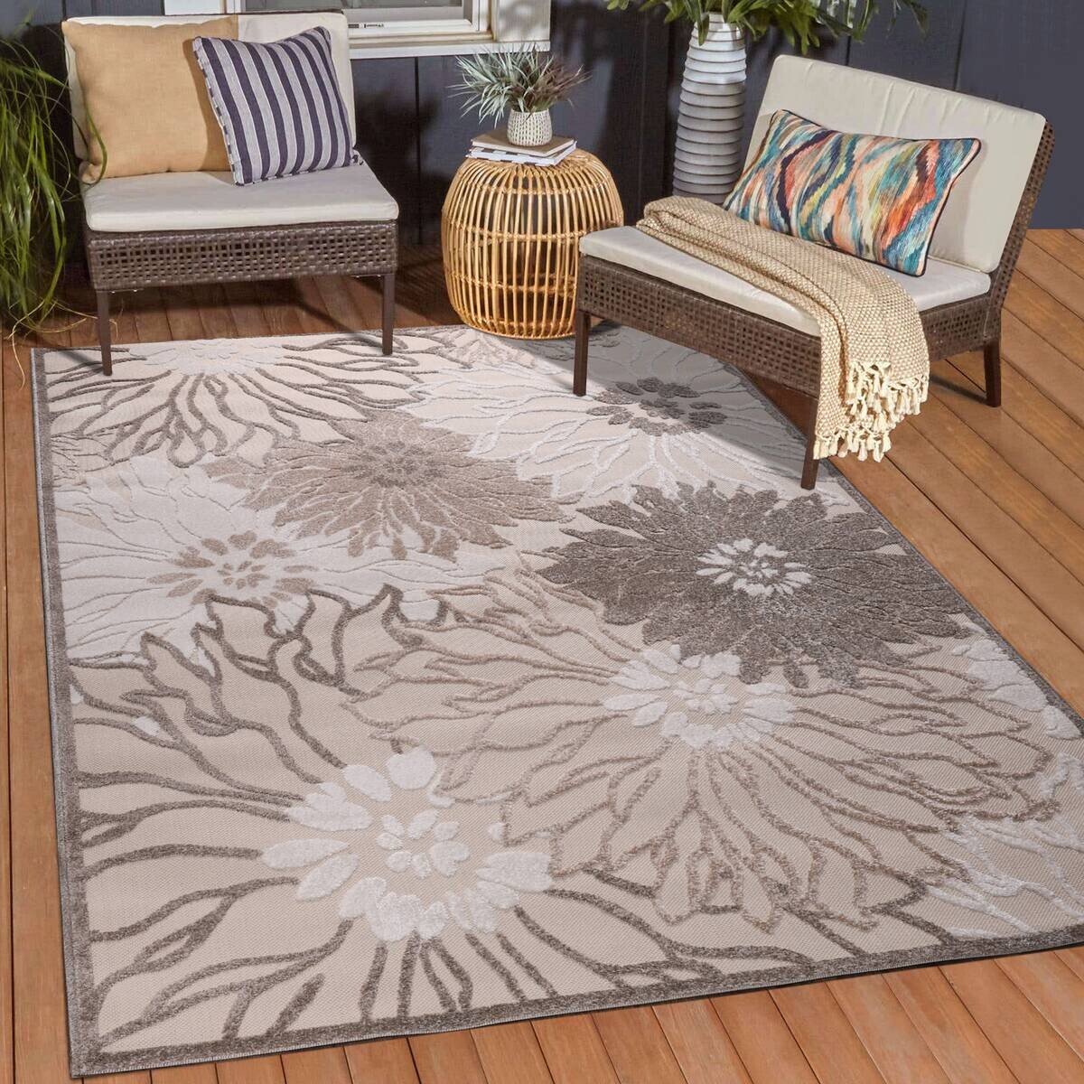 Sanat Outdoorteppich FLORAL creme B/L: ca. 140x200 cm