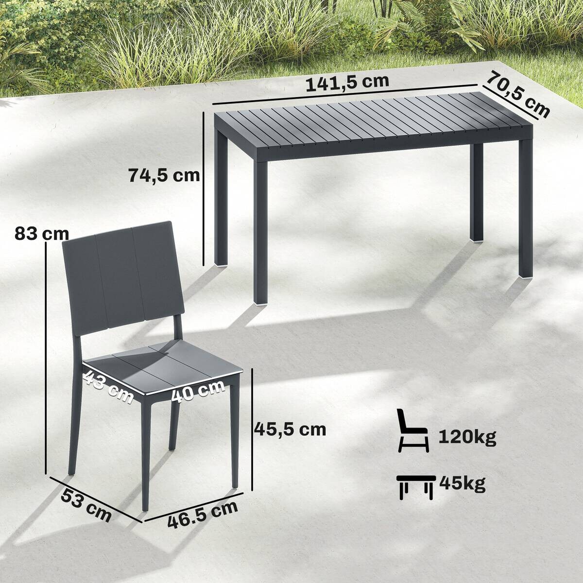 Outsunny Gartensitzgruppe dunkelgrau Kunststoff B/H/L: ca. 70,5x74,5x141,5 cm