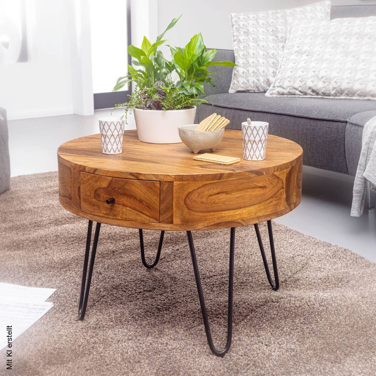 Couchtisch natur schwarz pulverbeschichtet B/H/T: ca. 60x44,5x60 cm