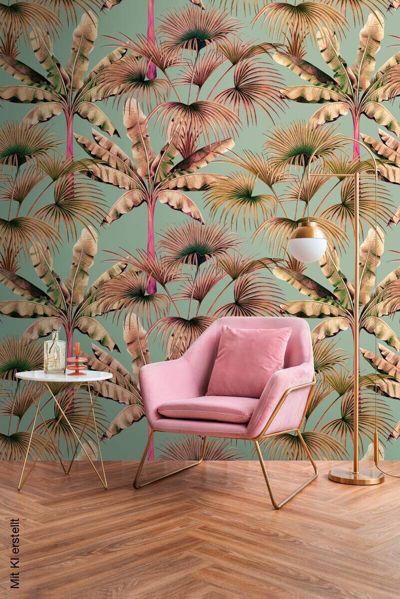 Livingwalls Fototapete Dschungel rosa beige blau B/L: ca. 280x159 cm