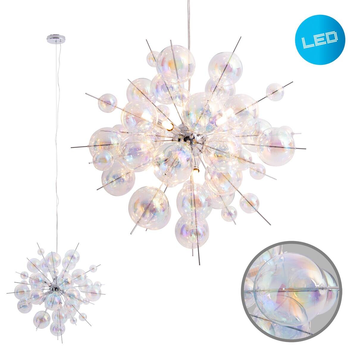 Näve Leuchten Pendelleuchte 7026430 multicolor Glas Metall B/H/T: ca. 65x65x65 cm G9 10 Brennstellen