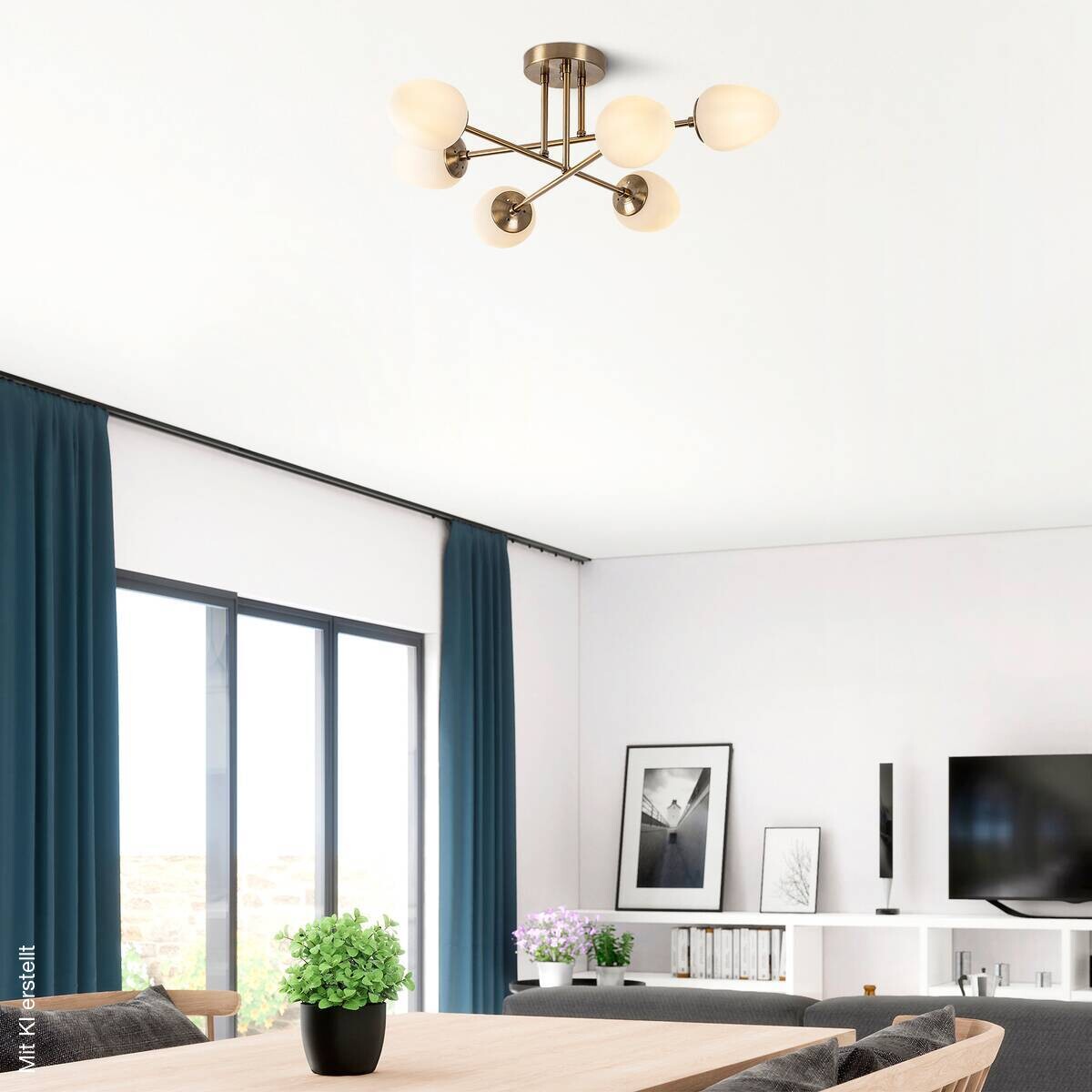 Opviq Pendelleuchte Camflo-10390 Glas Metall B/H/T/L/D: ca. 81x32x81x81x81 cm E14 6 Brennstellen