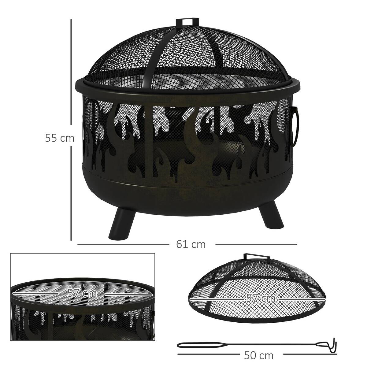 Outsunny Feuerschale schwarz Metall B/H/L: ca. 61x55x61 cm