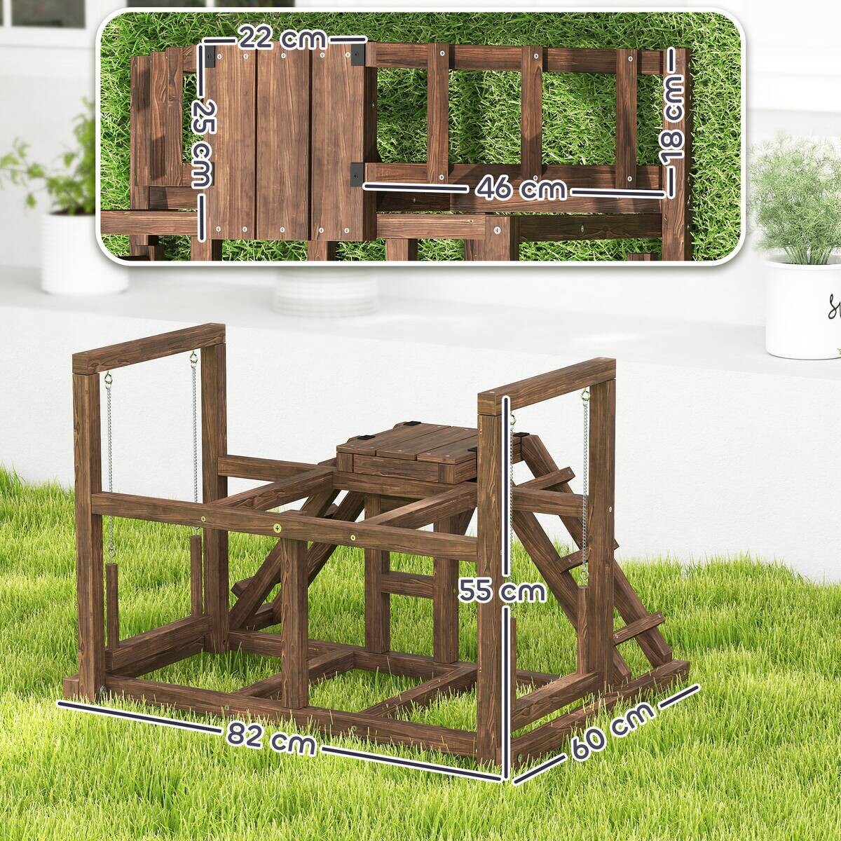 PawHut Hühner-Spielgerüst kaffee Holz B/H/L: ca. 60x55x82 cm