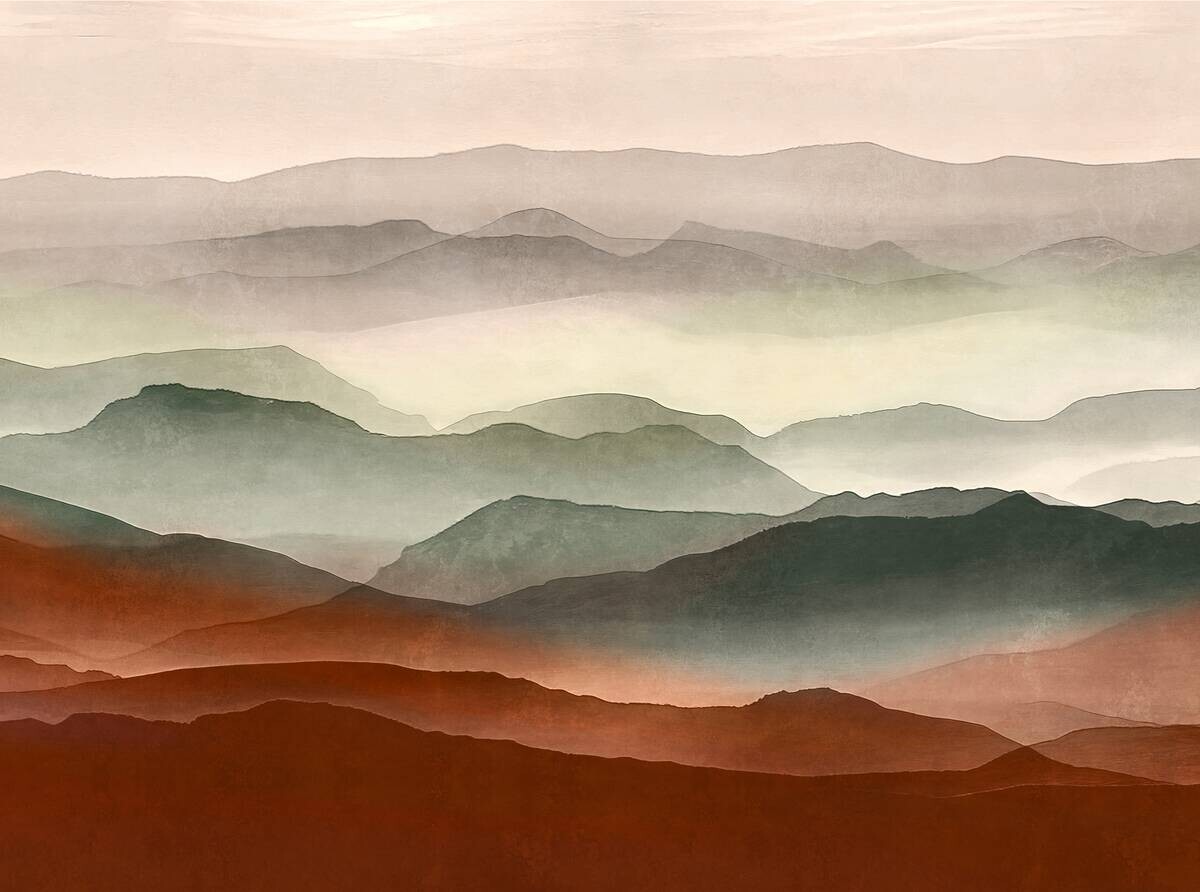 Livingwalls Fototapete Landschaft violett rot grün B/L: ca. 280x371 cm