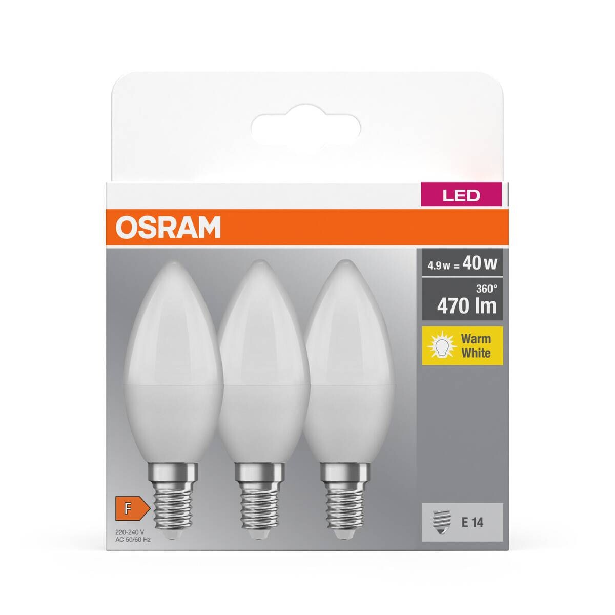 OSRAM LED-Leuchtmittel Minikerzenlampe BASE Classic B AC56448 3er Pack E14
