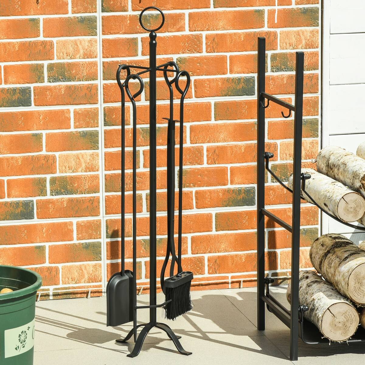 Outsunny Schürhaken und Halterung schwarz B/H/L: ca. 20x87x20 cm ca. 2,5 kg