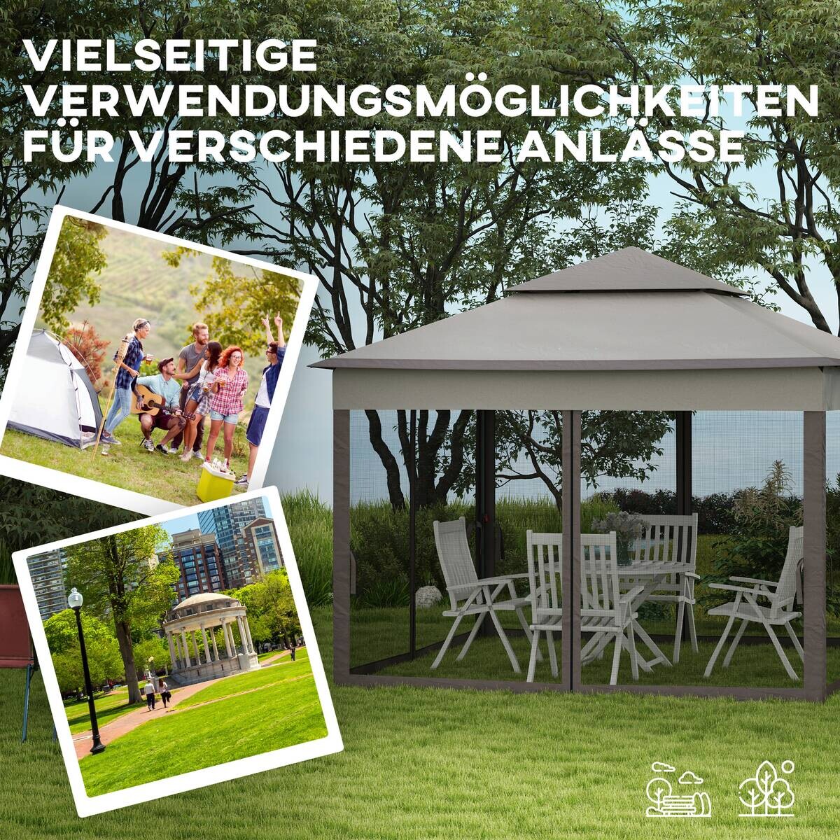 Outsunny Pavillon hellgrau Edelstahl B/H/L: ca. 325x325x270 cm