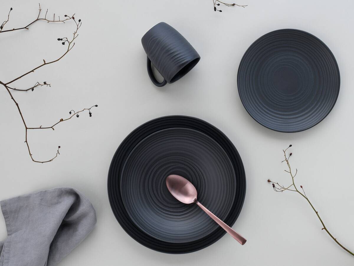 CreaTable Kaffeebecher Lava Stone schwarz Steinzeug 6 tlg.