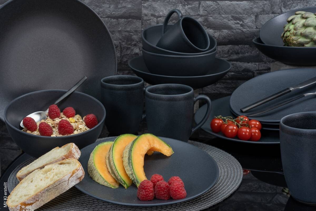 CreaTable Tafelservice Soft Touch mattschwarz Keramik 12 tlg