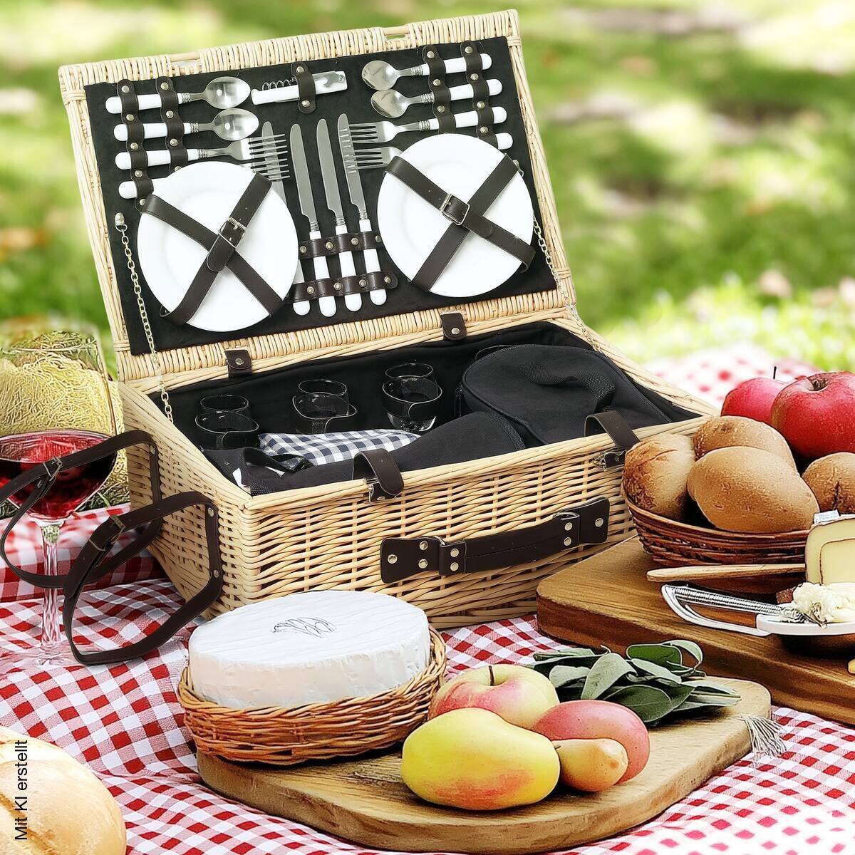 Outsunny Picknickkorb Holzoptik Keramik B/H/L: ca. 34x20x54 cm
