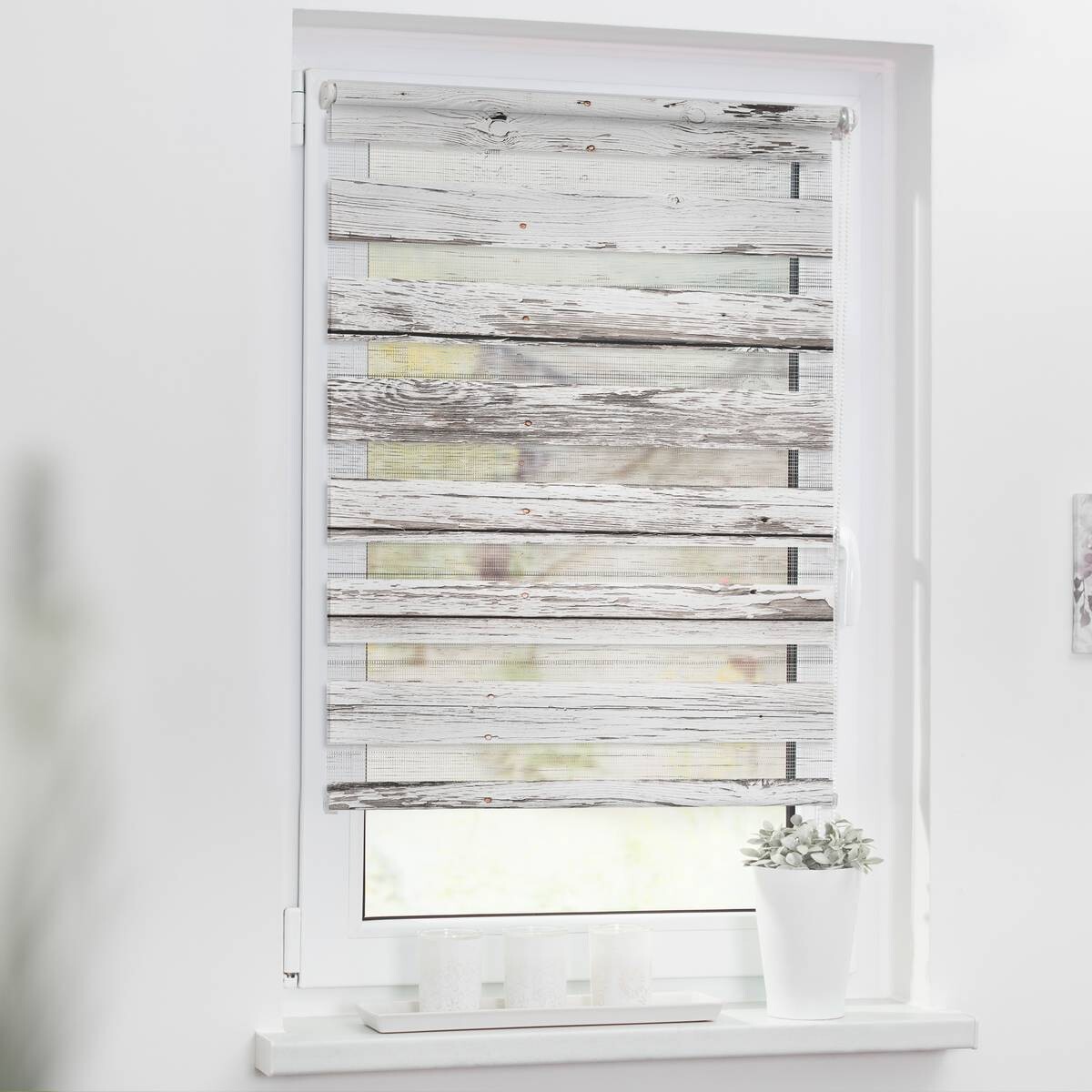 LICHTBLICK Doppelrollo Duo Bretter grau B/T: ca. 80x150 cm