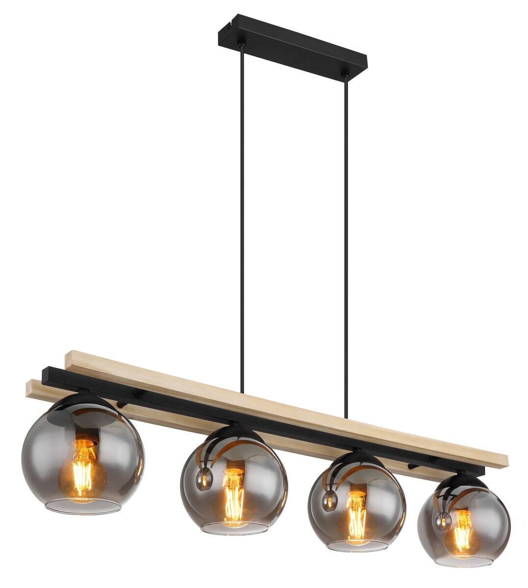 GLOBO Pendelleuchte Conni Rauch schwarz Metall Glas B/H/T: ca. 15x120x85 cm E27 4 Brennstellen