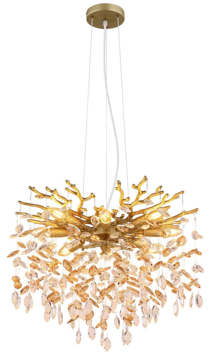 GLOBO Pendelleuchte gold amber Metall Glas H/D: ca. 120x60 cm E14 8 Brennstellen