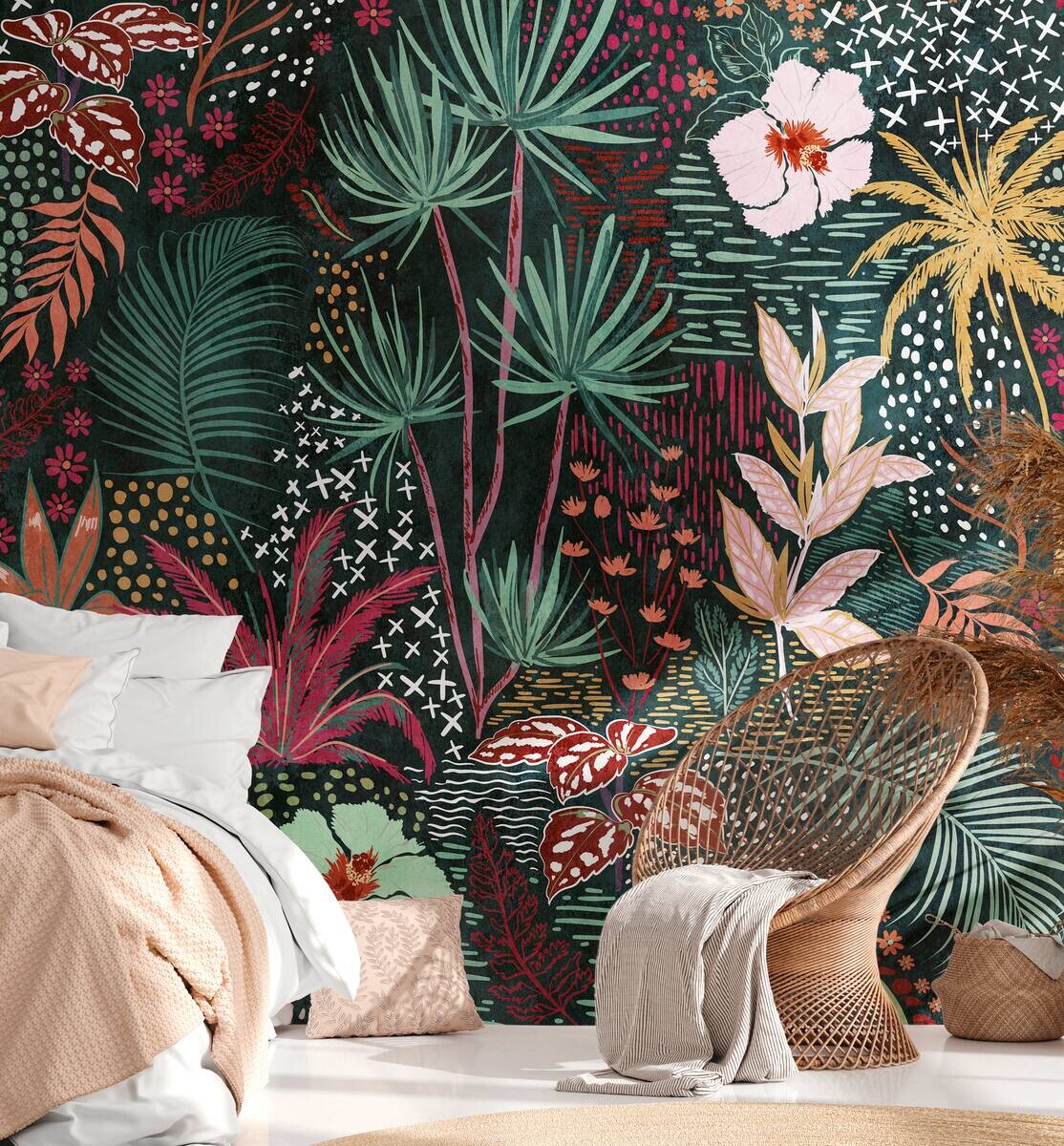 Livingwalls Fototapete Tropical Flair gelb grün rot B/L: ca. 280x371 cm