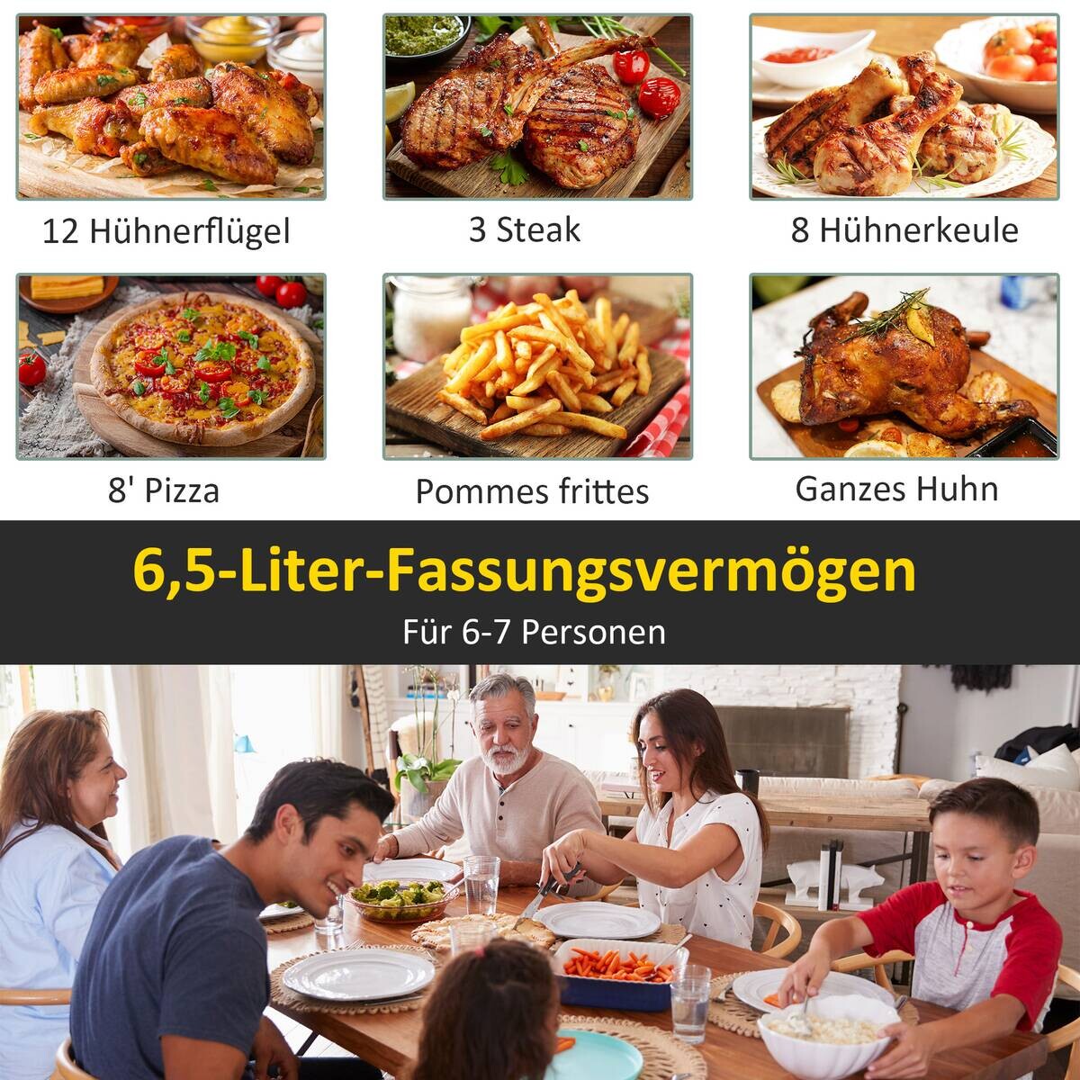 HOMCOM Heißluftfritteuse 800-120V90 schwarz Polypropylen B/H/L: ca. 29x36,5x33,8 cm ca. 6,5 l