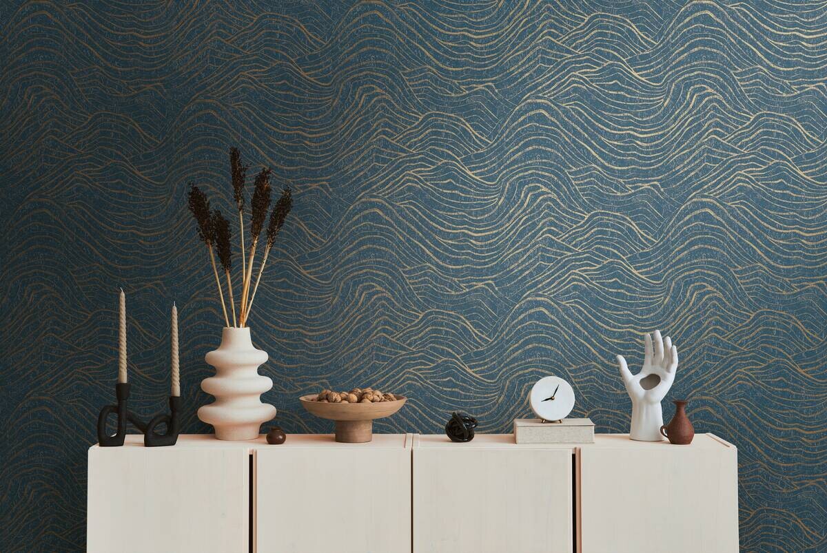 A.S.Creation Vliestapete dunkelblau gold B/H/D: ca. 53x1005x8,4 cm