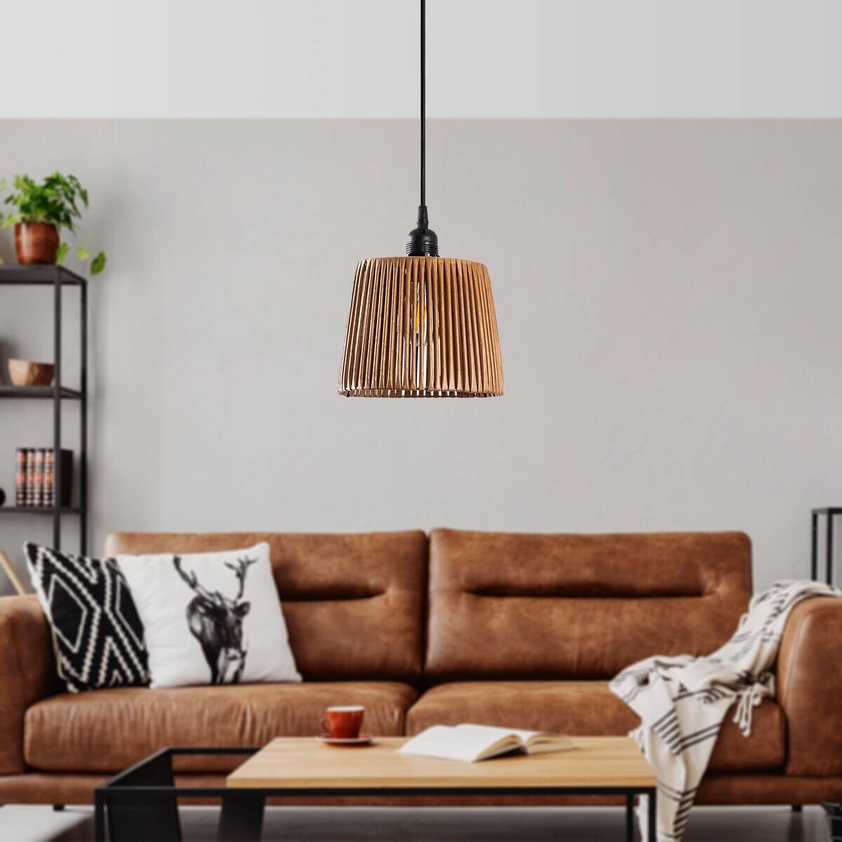 Opviq Pendelleuchte Akin Natural kamel Metall Bambus B/H/T/L/D: ca. 20x60x20x20x20 cm E27 1 Brennstellen