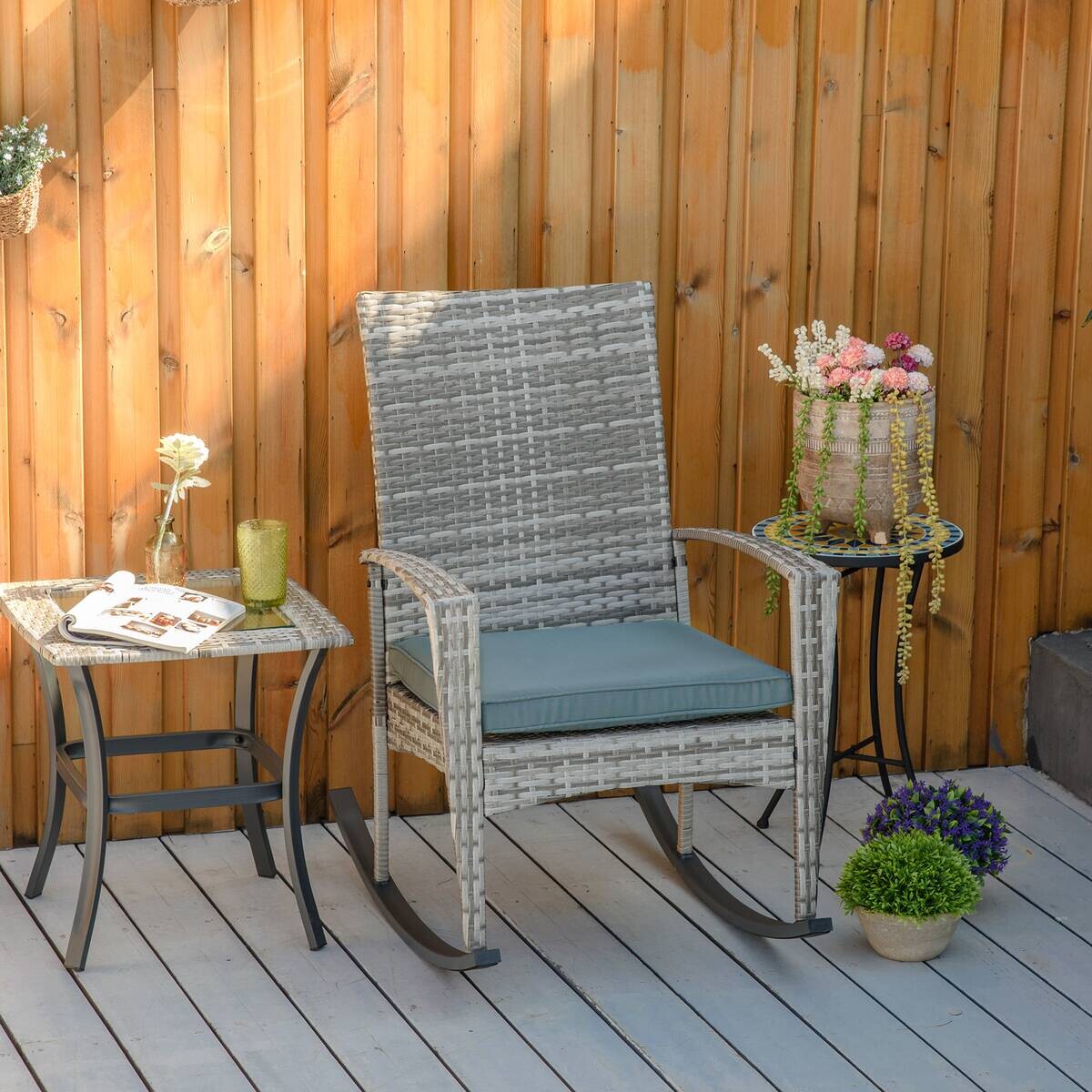 Outsunny Gartensessel grau Polyester B/H/L: ca. 88x66x98 cm