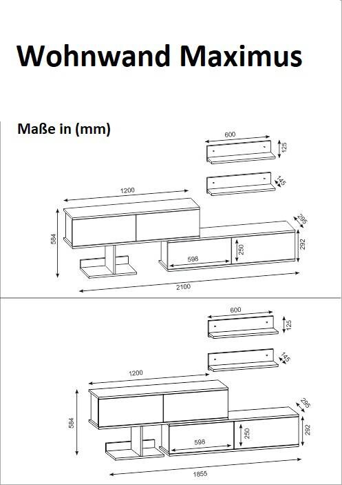 Wohnwand Maximus weiß Saphir B/H/T: ca. 185,5x59x29,5 cm
