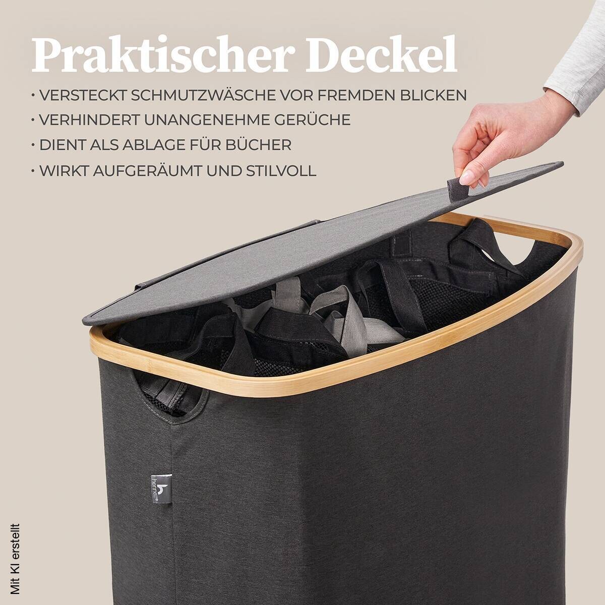 Wäschekorb dunkelgrau Kunststoff B/H/L: ca. 36,5x67x61 cm