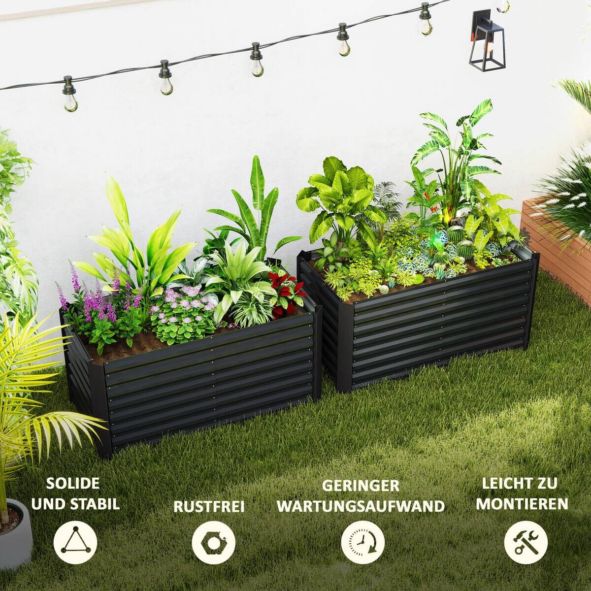 Outsunny Hochbeet 2er Set dunkelgrau Stahl B/H/L: ca. 60x60x120 cm