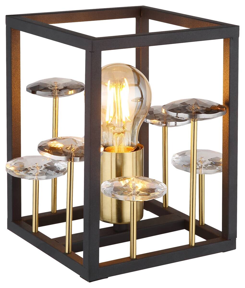 GLOBO Tischleuchte LISBON 15644T gold mattschwarz Rauch Glas Metall B/H/L: ca. 15x20x15 cm E27 1 Brennstellen