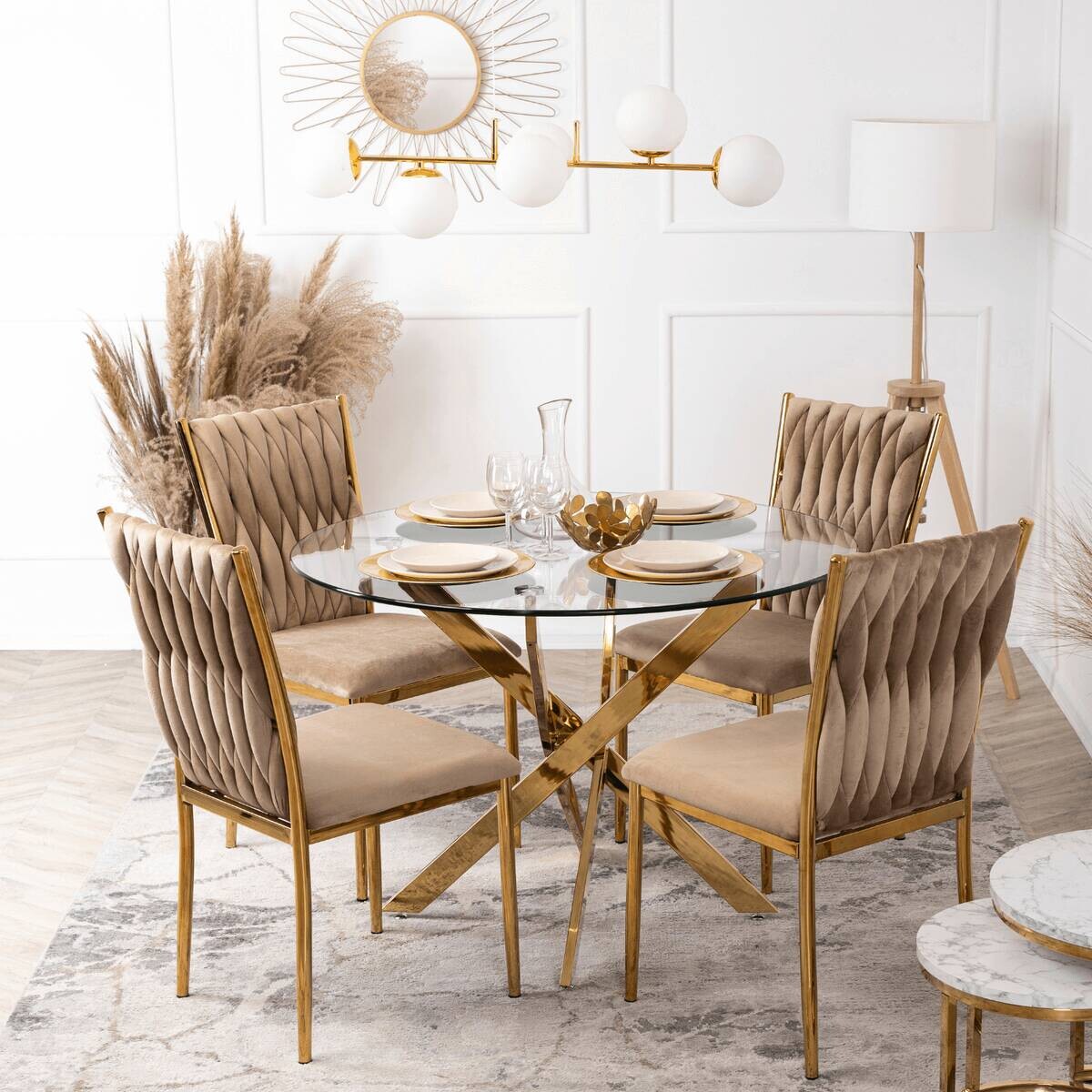 Stuhl DAN beige Velourstoff B/H/T: ca. 48x94x58 cm