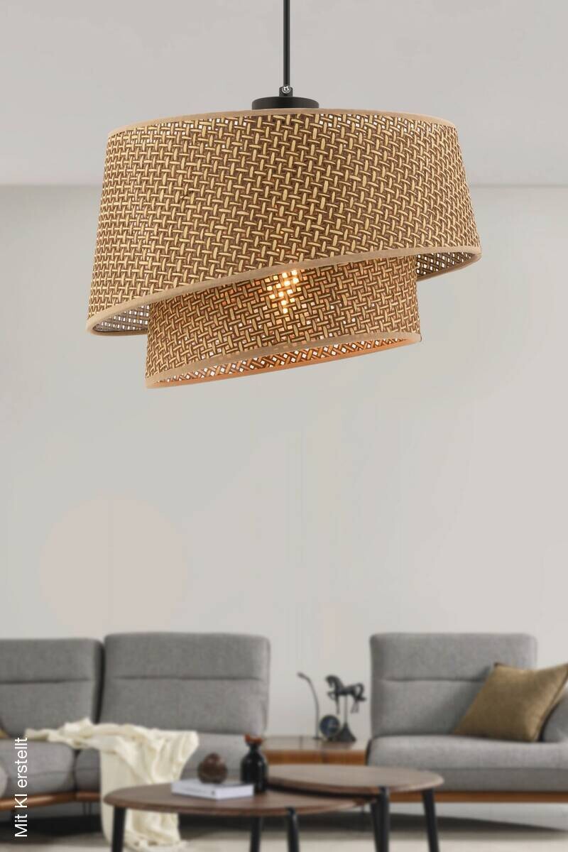 Opviq Pendelleuchte Barette beige Metall Stoff B/H/L: ca. 32x65x32 cm E27 1 Brennstellen
