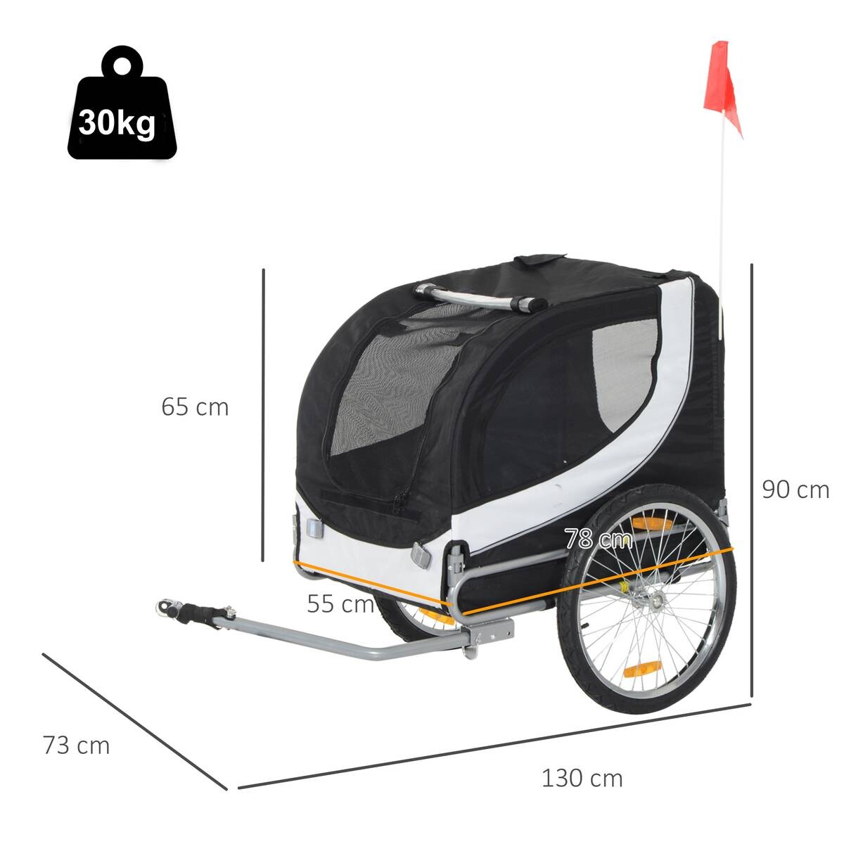 PawHut Fahrradanhänger 20 Zoll schwarz schwarz B/H/L: ca. 73x94x78 cm