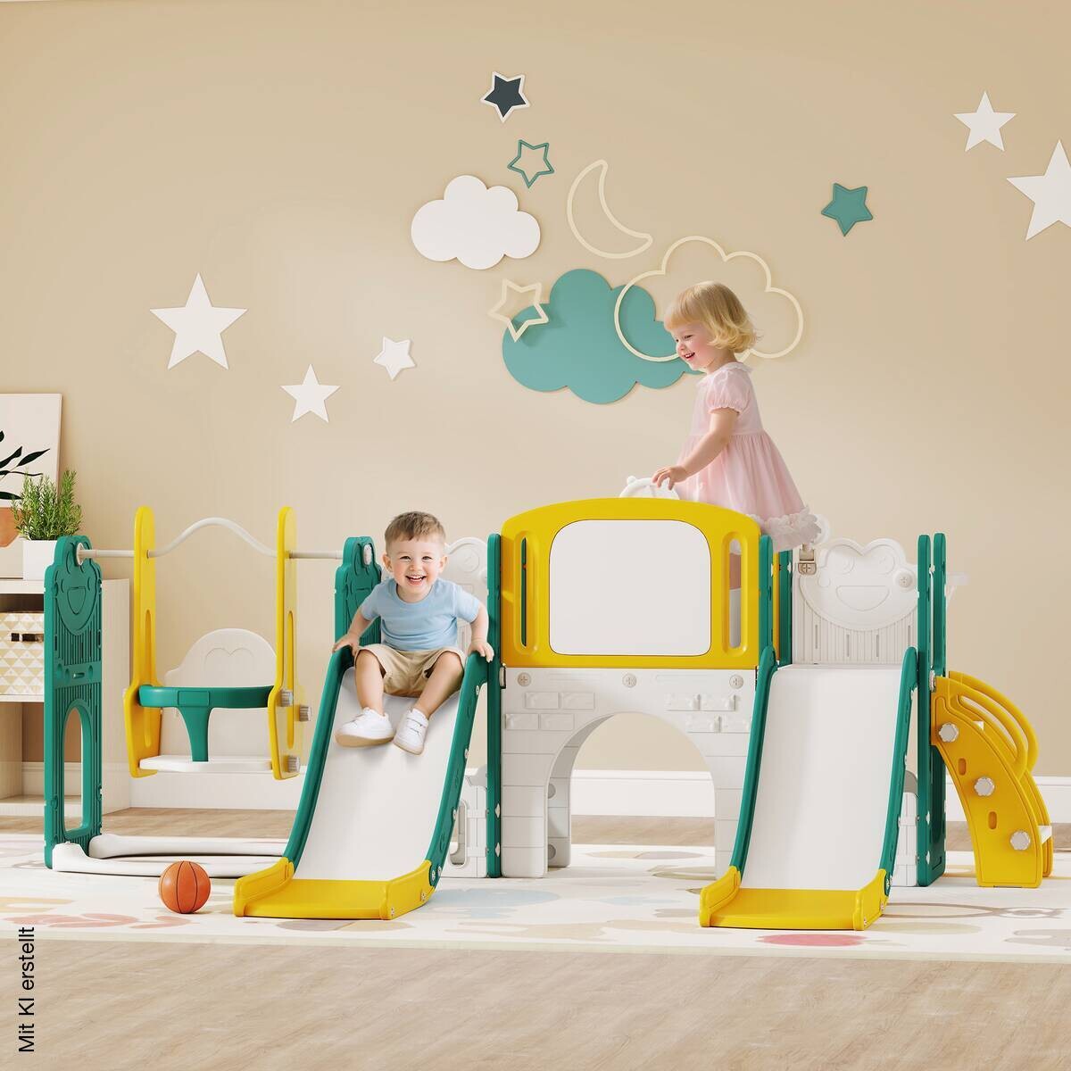 AIYAPLAY Kinderschaukel & Kinderrutsche Set gelb B/H/L: ca. 150x94x250 cm