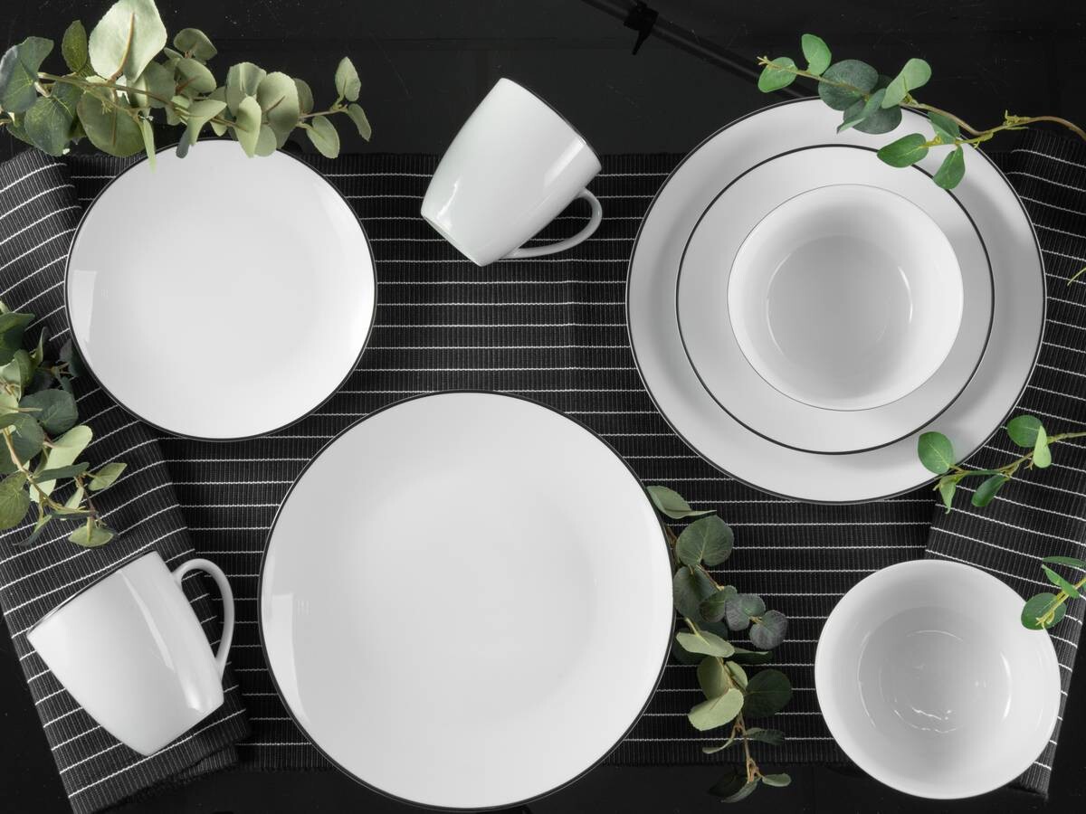 CreaTable Kombiservice Luna Black Line weiß Porzellan 16 tlg.