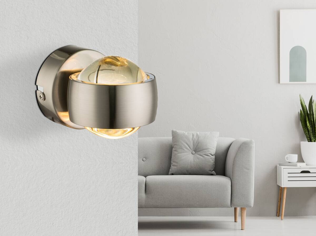 GLOBO LED-Wandleuchte nickel matt Metall Glas B/H/L: ca. 7,5x7x10 cm 2 Brennstellen