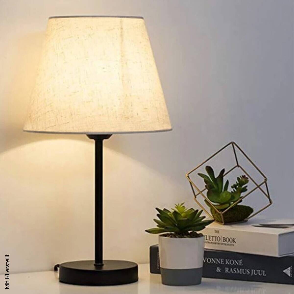 Tischleuchte creme PVC Metall B/H/L/D: ca. 22x36x22x22 cm E27 1 Brennstellen