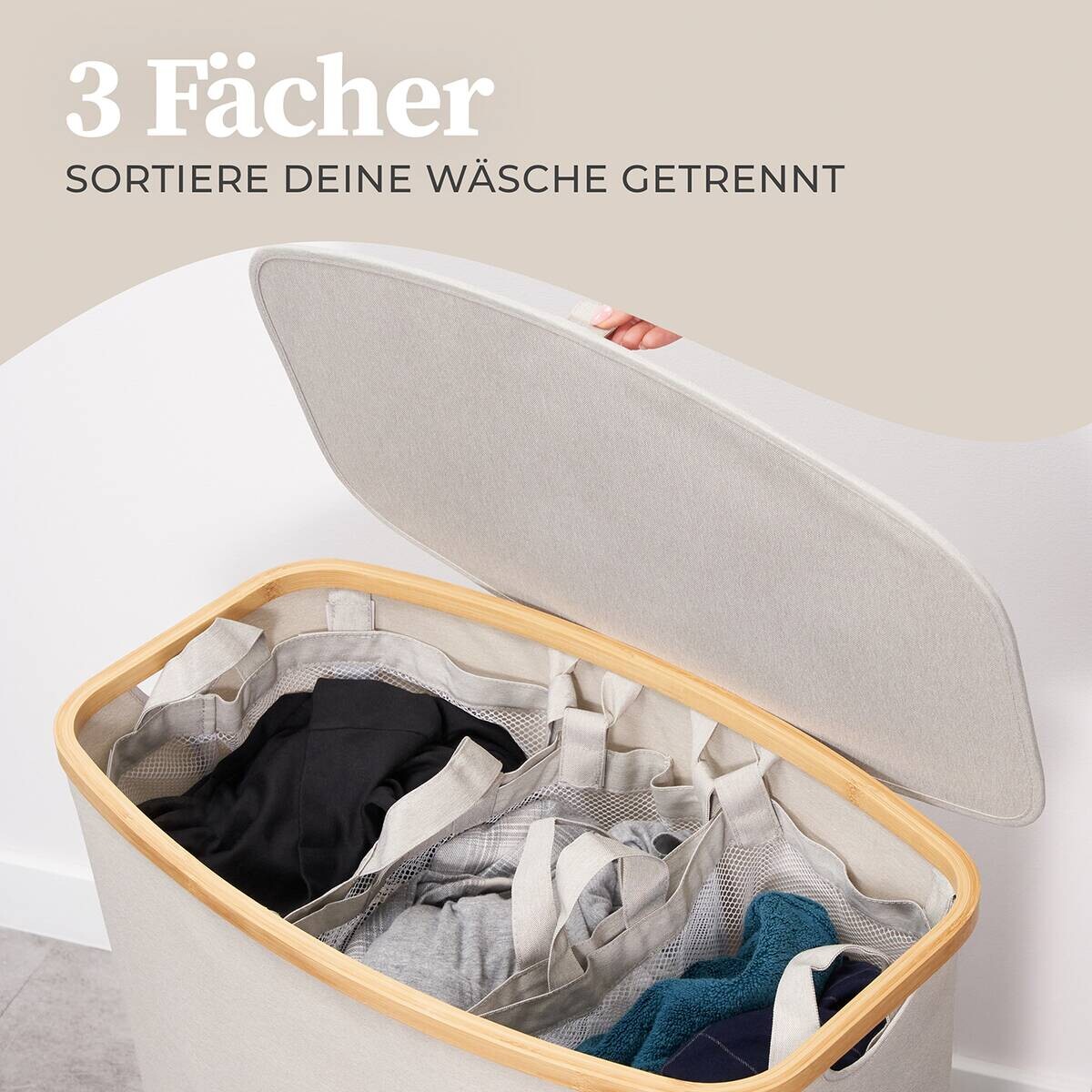 Wäschekorb beige Kunststoff B/H/L: ca. 36,5x67x61 cm