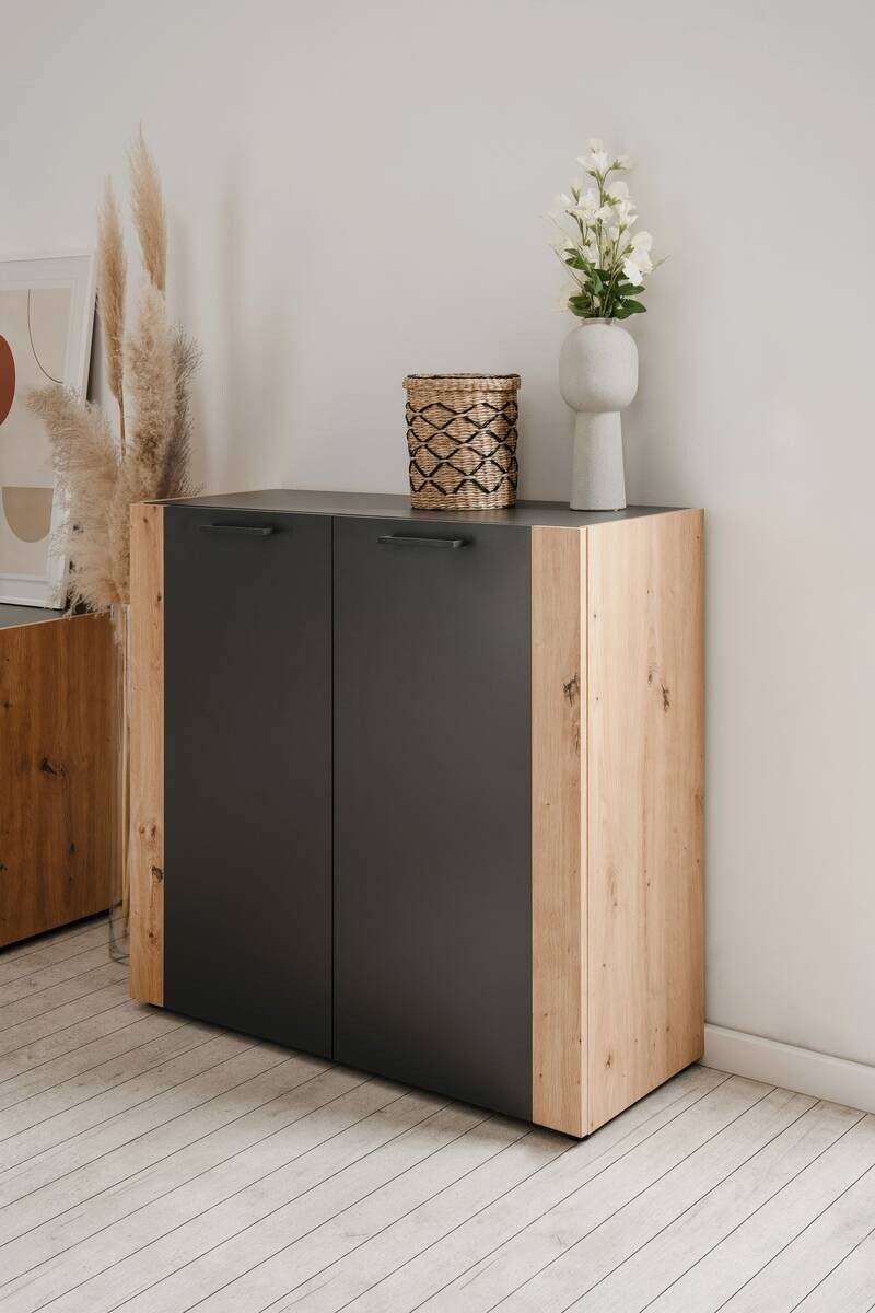 Kommode Cento anthrazit Eiche Artisan Oak Nachbildung B/H/T: ca. 89x83x35 cm