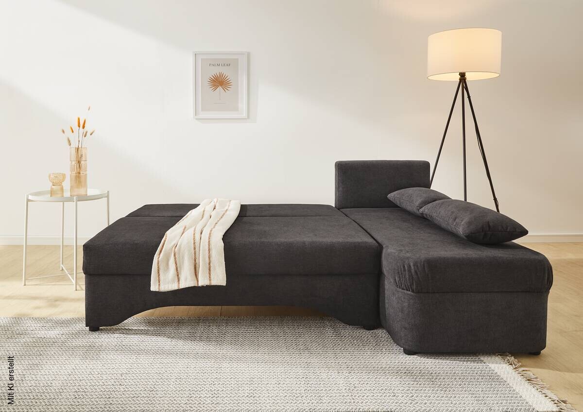 Ecksofa mit Bettfunktion und Bettkasten grau Microfaser B/H/T: ca. 191x70x142 cm
