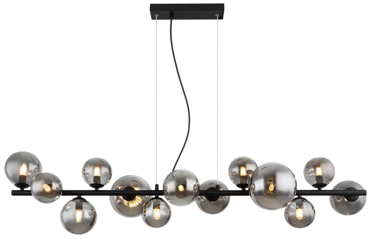 GLOBO Pendelleuchte Riha schwarz Rauch Metall Glas B/H/T: ca. 120x120x34,5 cm 13 Brennstellen